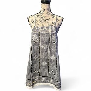 NWOT POL Grey Cotton Embroidered Cutout Lace Trim Boho Festival Mini Dress | L